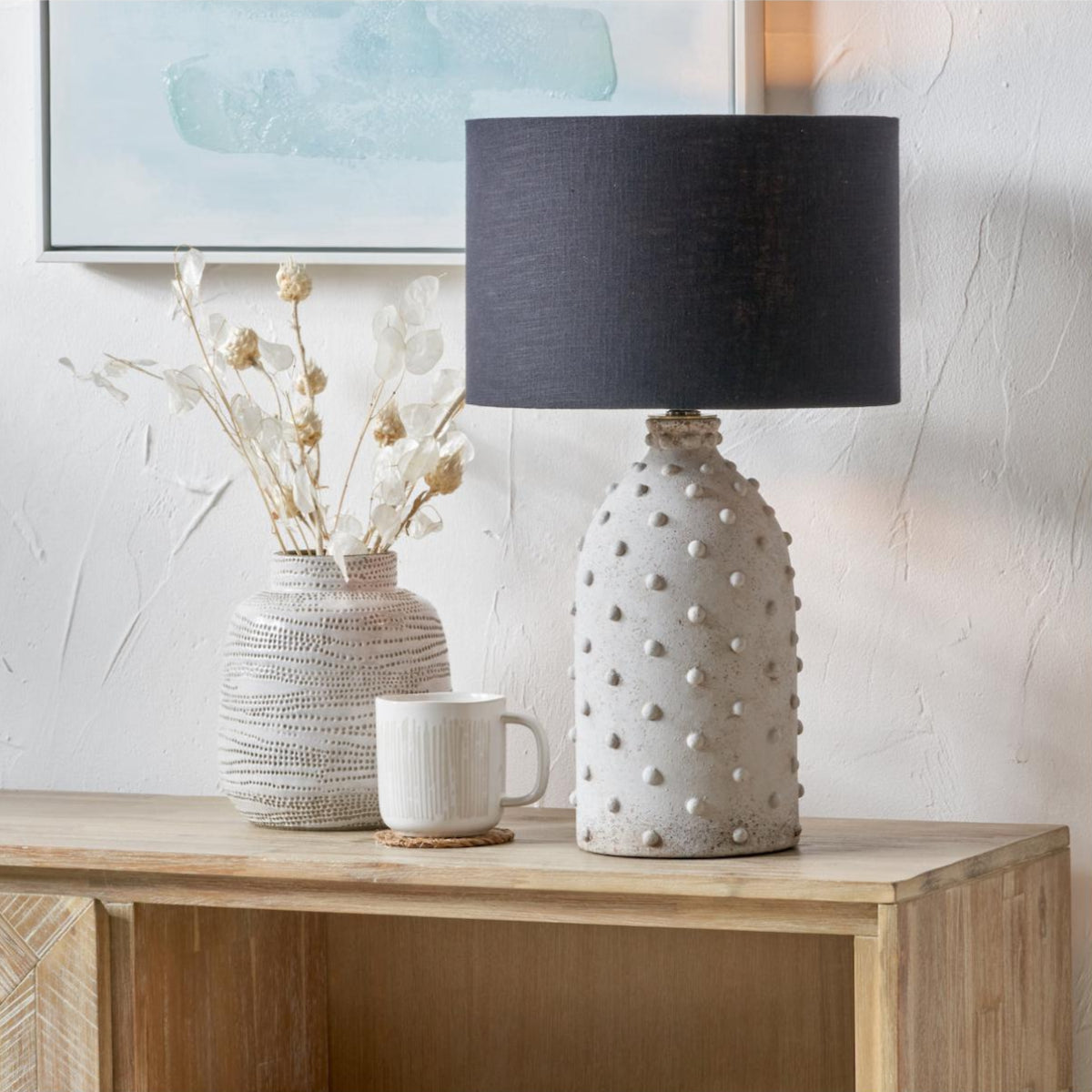 Beau&Co Freja Textured Dot Light Grey Stoneware Table Lamp Base