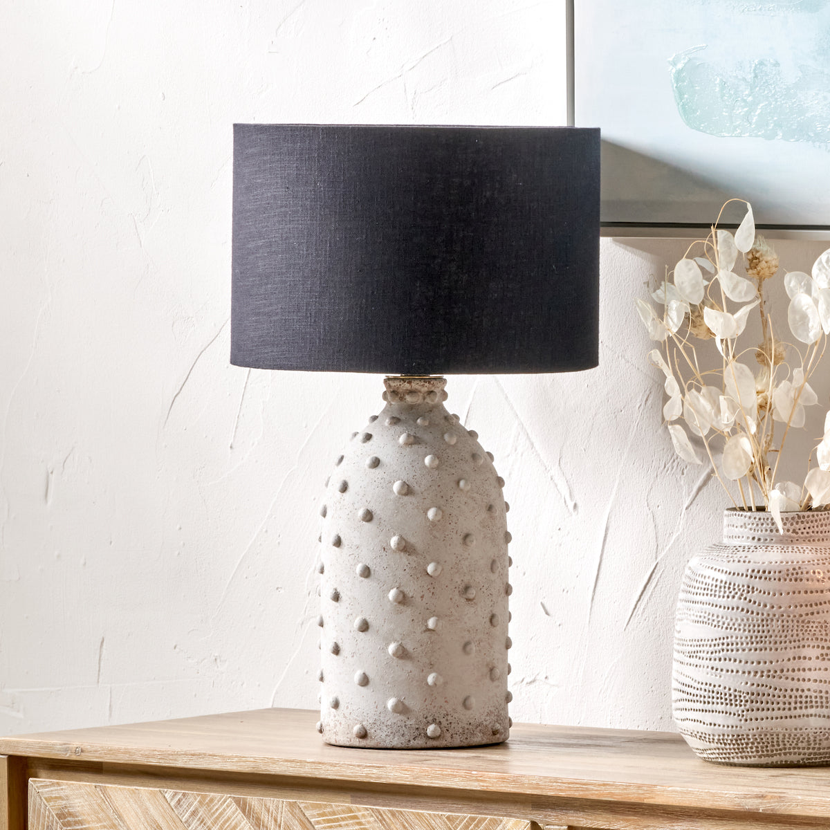 Beau&Co Freja Textured Dot Light Grey Stoneware Table Lamp Base