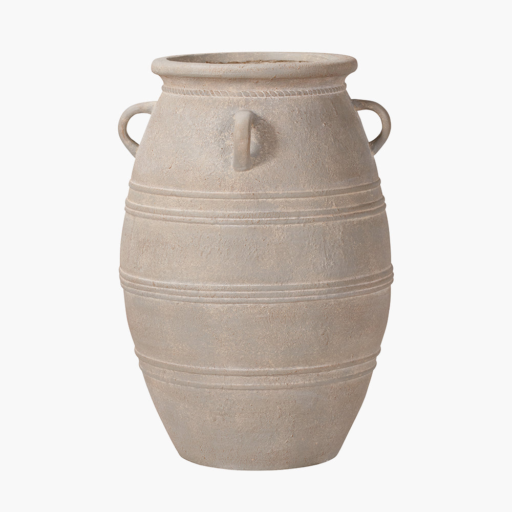 Beau&Co Grey Wash Fibrestone Decorative Vase with Handles Large