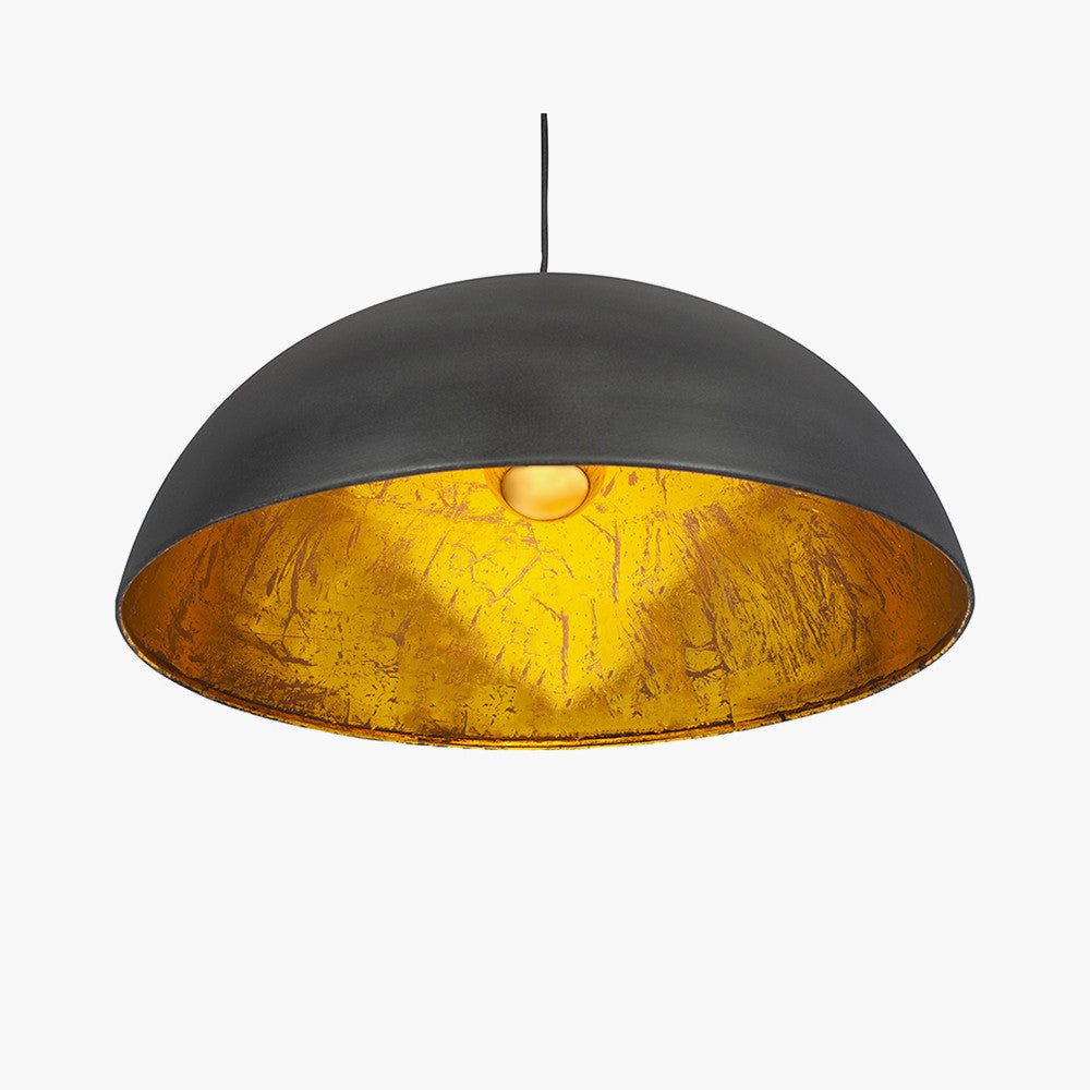 Beau&Co Gustav Metal Dome Pendant In Matt Black and Gold Leaf