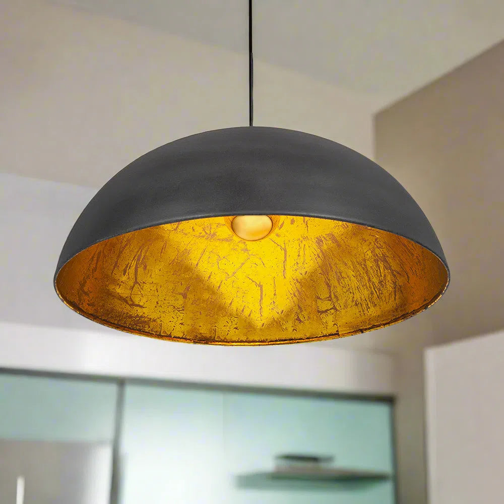 Beau&Co Gustav Metal Dome Pendant In Matt Black and Gold Leaf