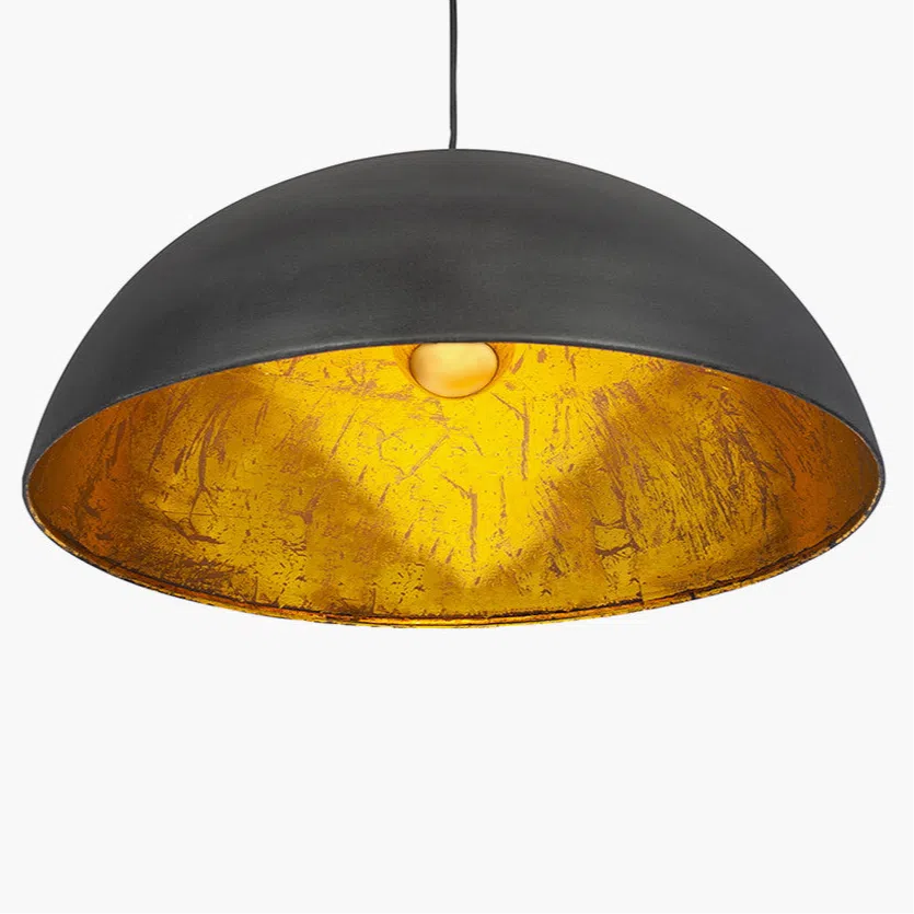 Beau&Co Gustav Metal Dome Pendant In Matt Black and Gold Leaf