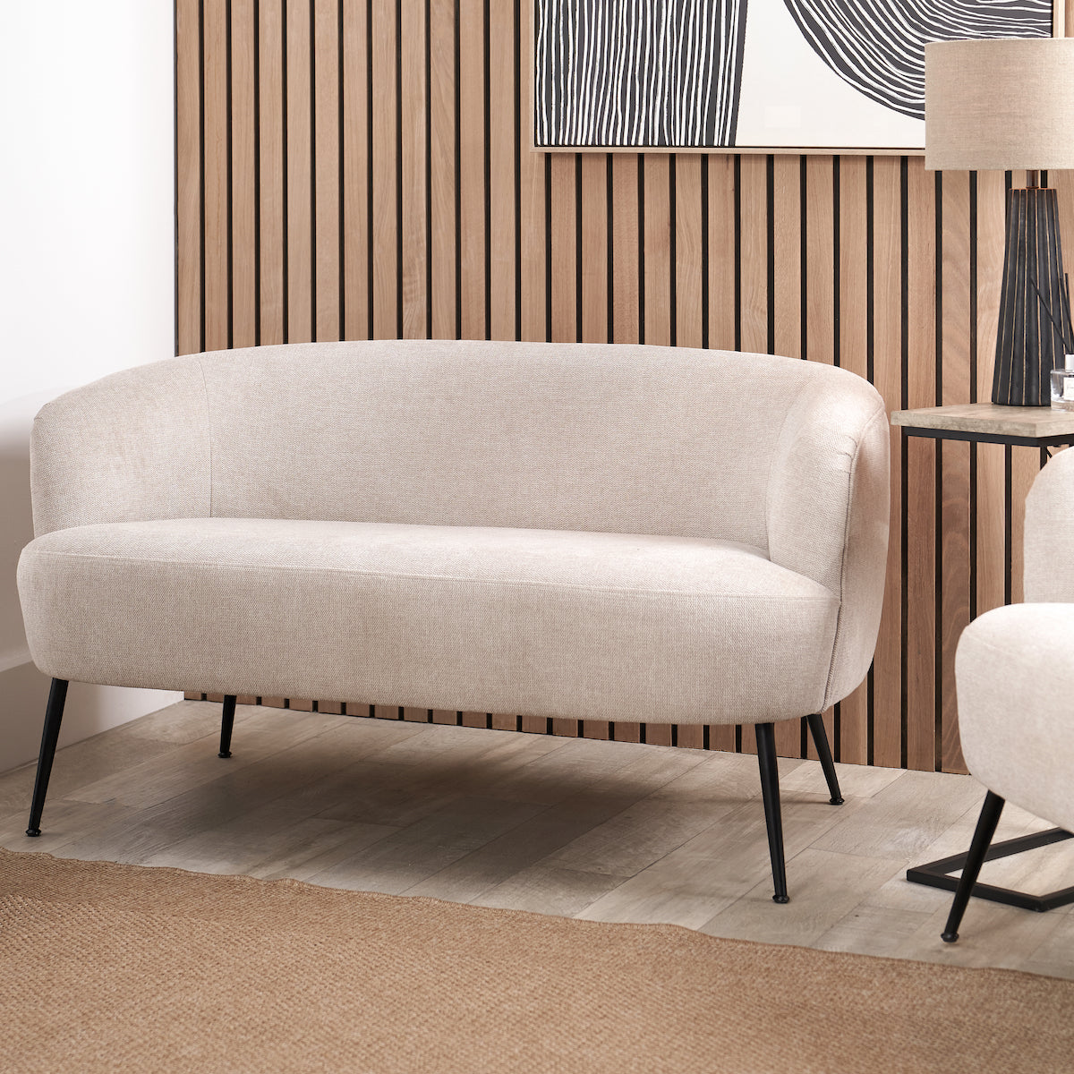 Beau&Co Ingrid Natural Chenille and Black Metal Sofa