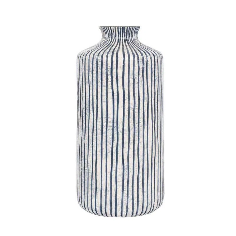 Beau&Co Jannik Blue and White Stoneware Stripe Design Vase