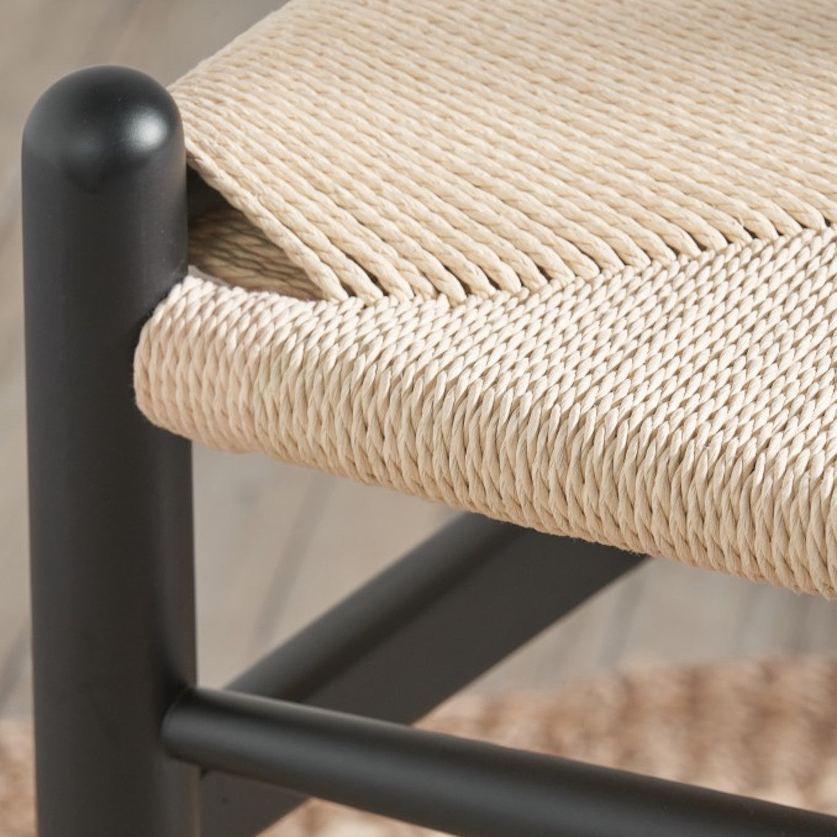 Beau&Co Leif Black Beech Wood and Natural Paper Rope Dining Chair