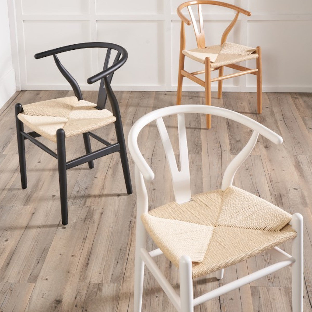 Beau&Co Leif Black Beech Wood and Natural Paper Rope Dining Chair