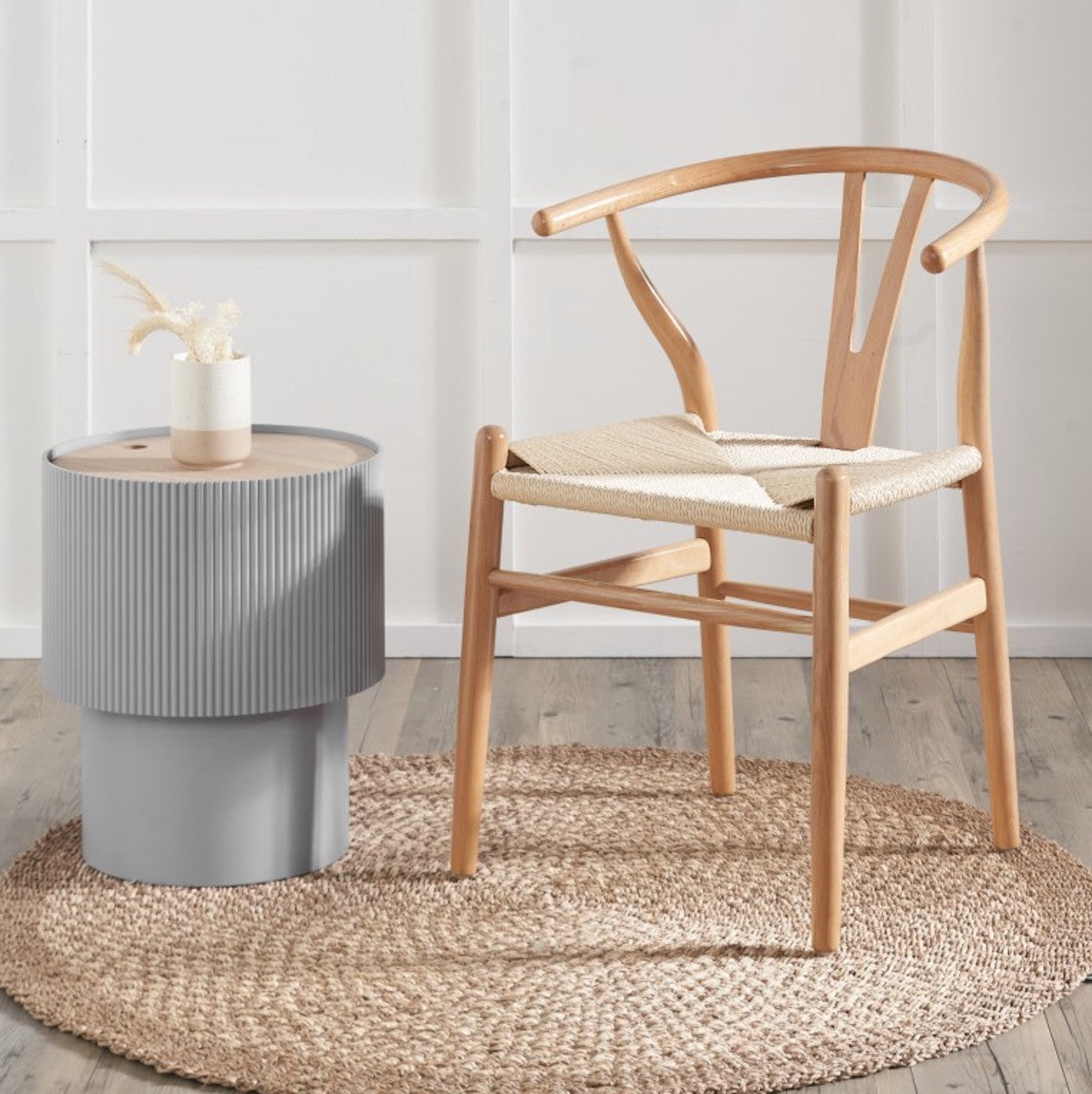 Beau&Co Leif Natural Beech Wood and Natural Paper Rope Dining Chair