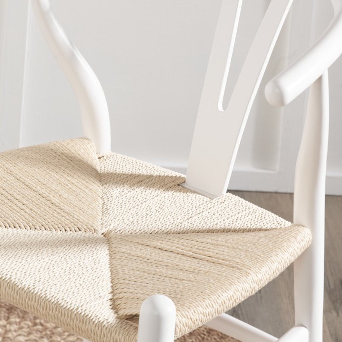 Beau&Co Leif White Beech Wood and Natural Paper Rope Dining Chair