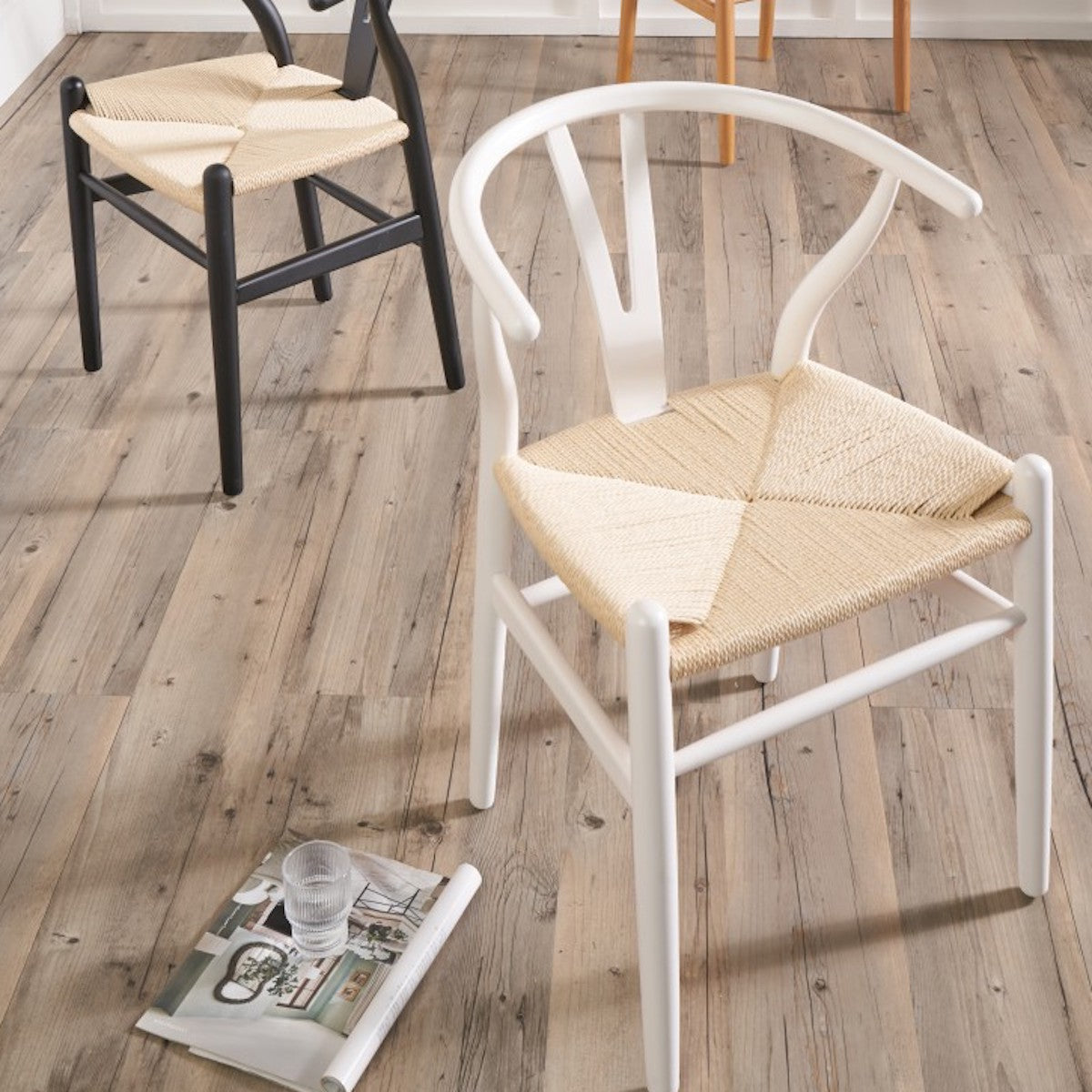 Beau&Co Leif White Beech Wood and Natural Paper Rope Dining Chair