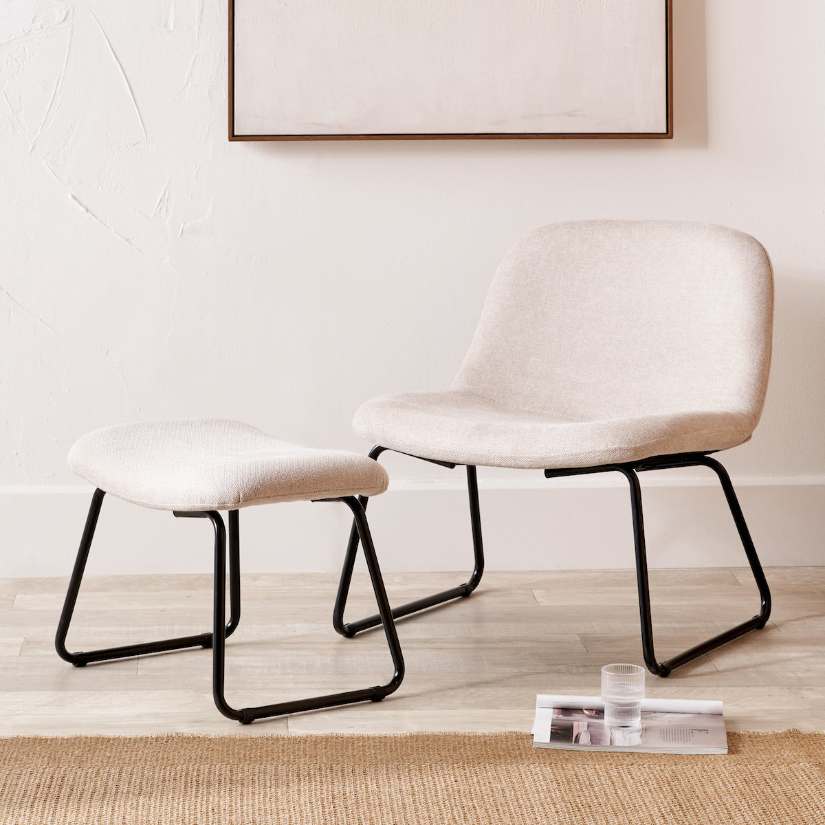 Beau&Co Linnea Natural Chenille Lounging Chair and Footstool