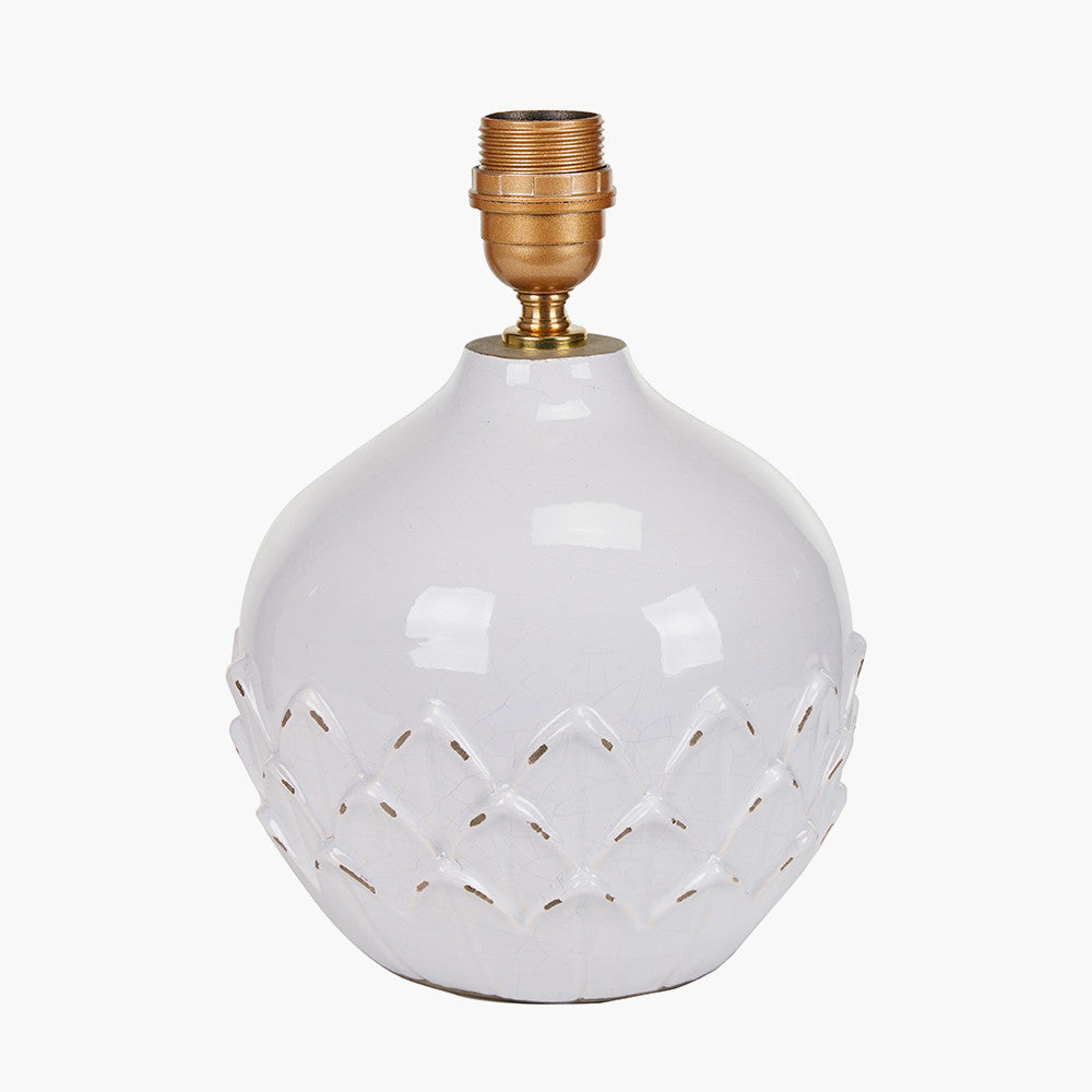Beau&Co Liv White Leaf Detail Small Stoneware Table Lamp Base