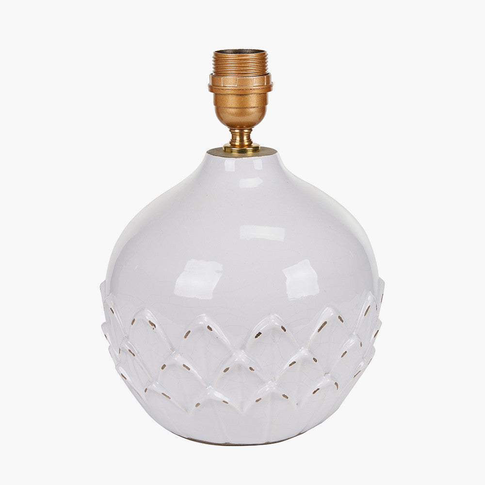 Beau&Co Liv White Leaf Detail Small Stoneware Table Lamp Base
