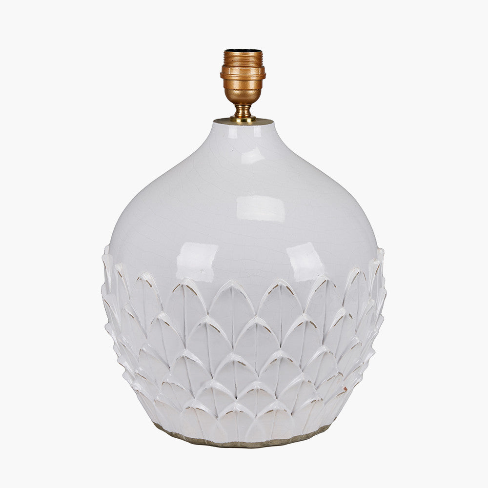 Beau&Co Liv White Leaf Detail Stoneware Table Lamp Base