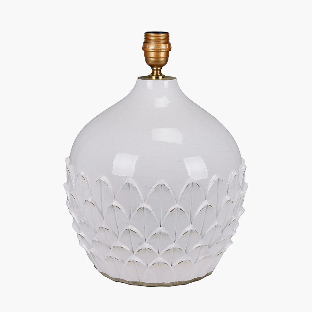 Beau&Co Liv White Leaf Detail Stoneware Table Lamp Base