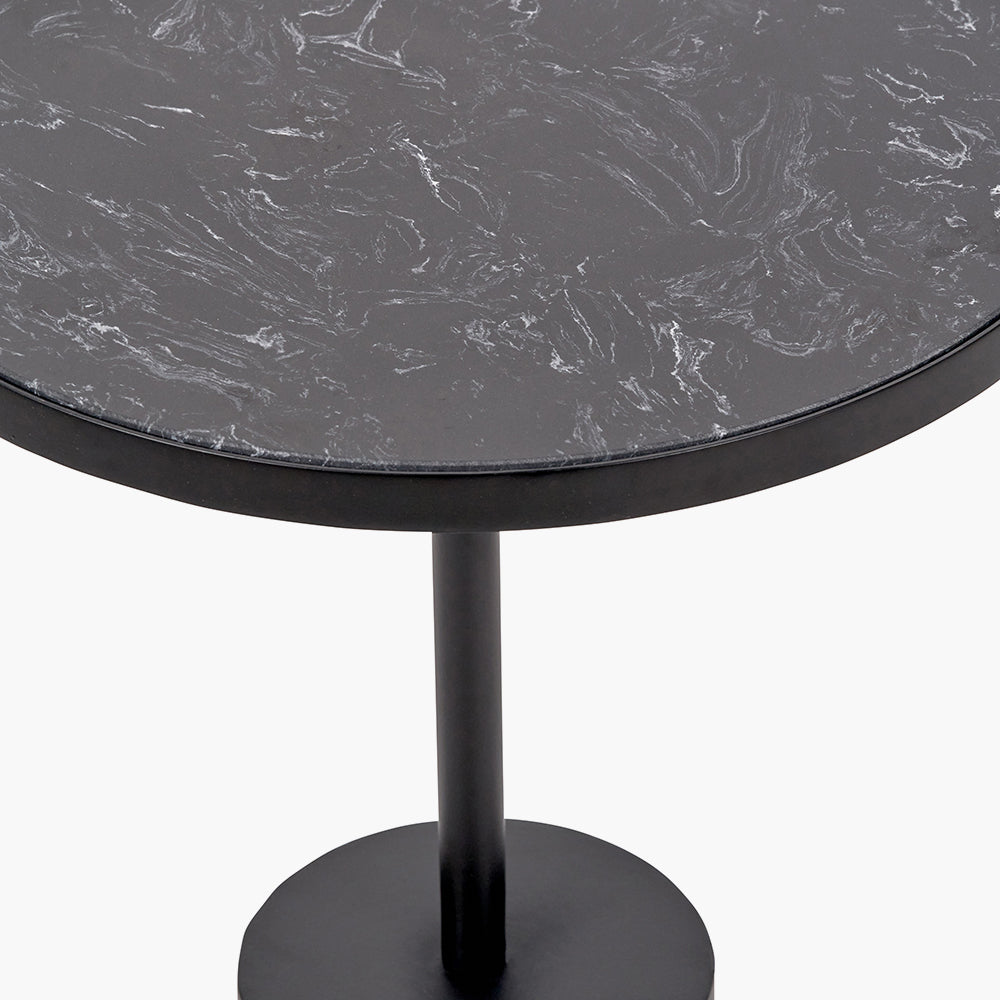 Beau&Co Loke Black Marble and Black Metal Cylinder Base Side Table