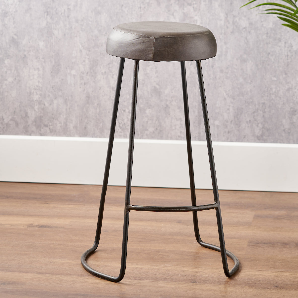 Beau&Co Mikkel Peppercorn Leather and Bronze Metal Bar Stool