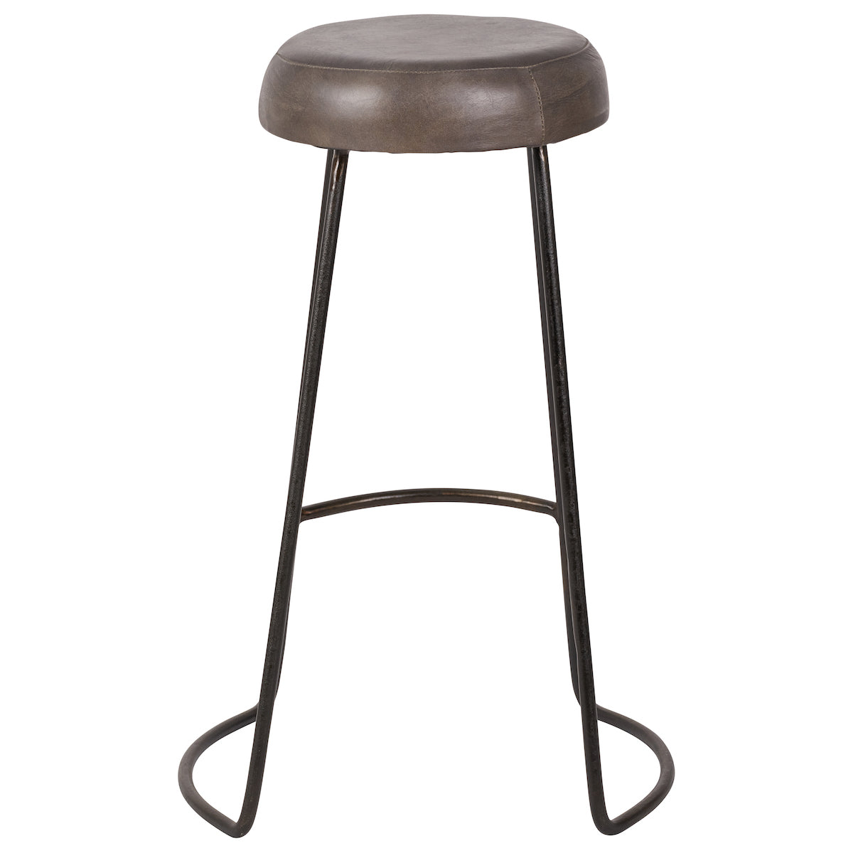 Beau&Co Mikkel Peppercorn Leather and Bronze Metal Bar Stool