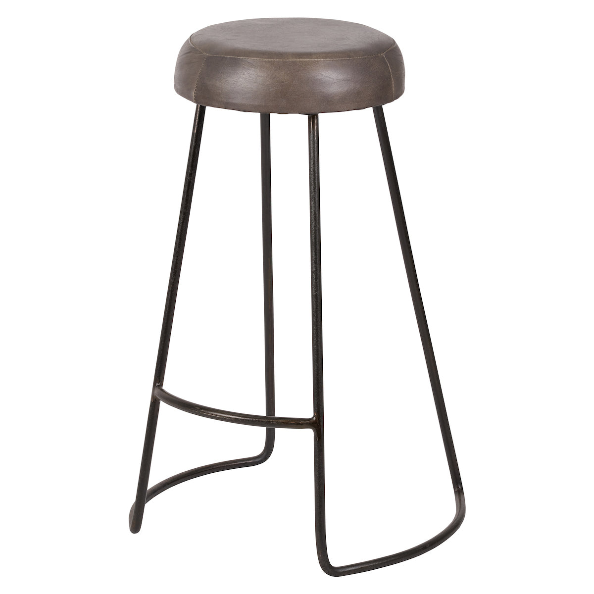 Beau&Co Mikkel Peppercorn Leather and Bronze Metal Bar Stool