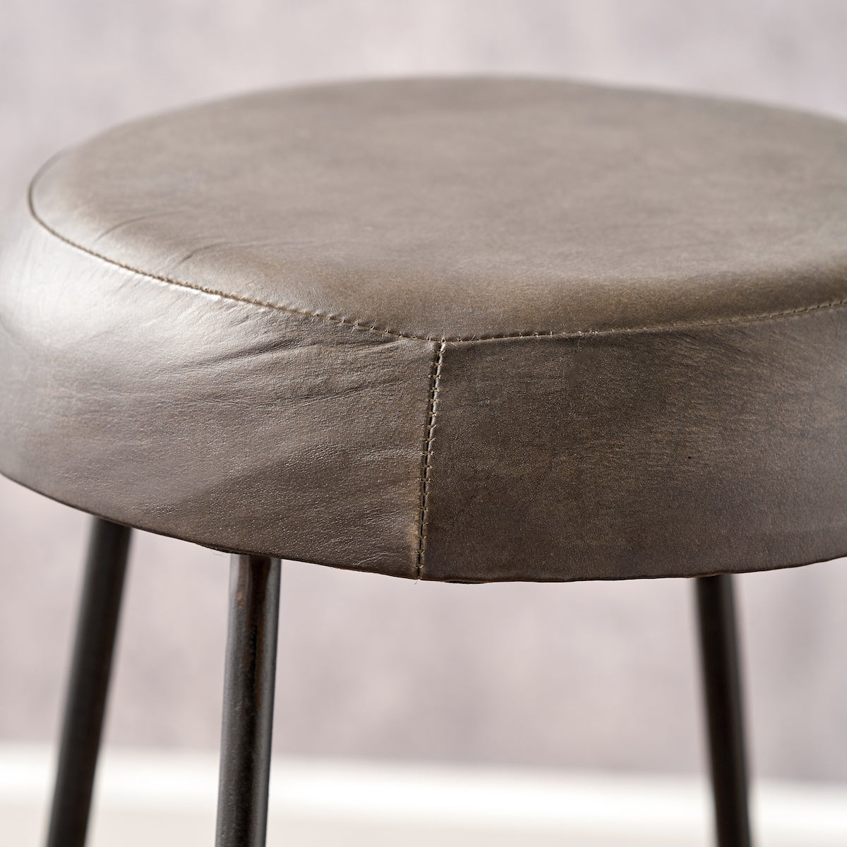 Beau&Co Mikkel Peppercorn Leather and Bronze Metal Bar Stool