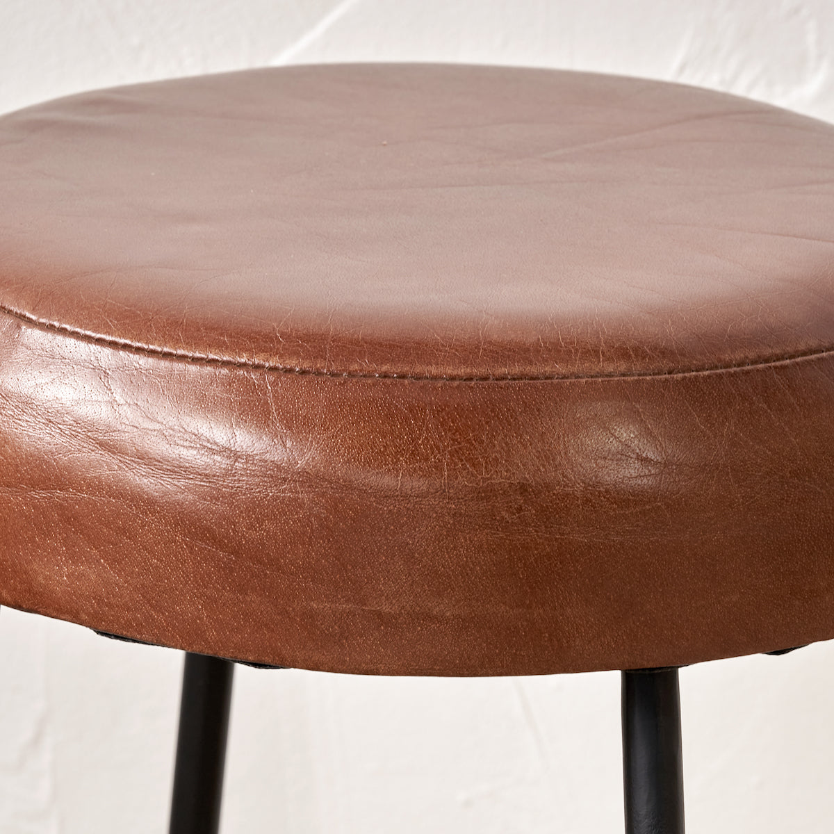 Beau&Co Mikkel Vintage Brown Leather and Black Metal Bar Stool