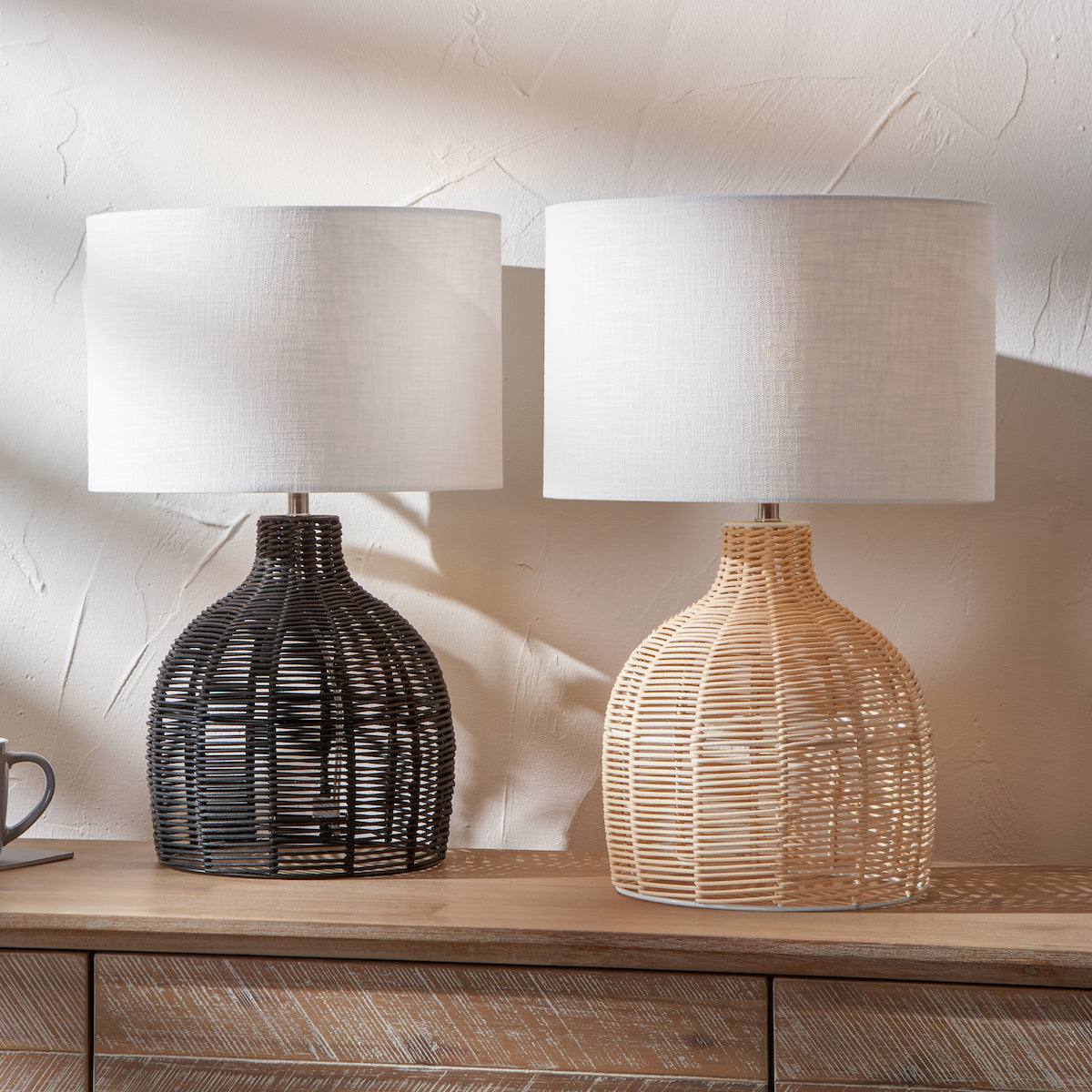 Beau&Co Nils Black Rattan Cloche Table Lamp