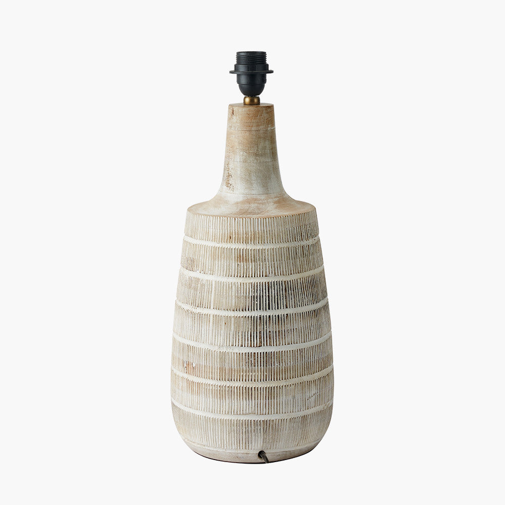 Beau&Co Olav White Wash Wood Textured Tall Neck Table Lamp Base