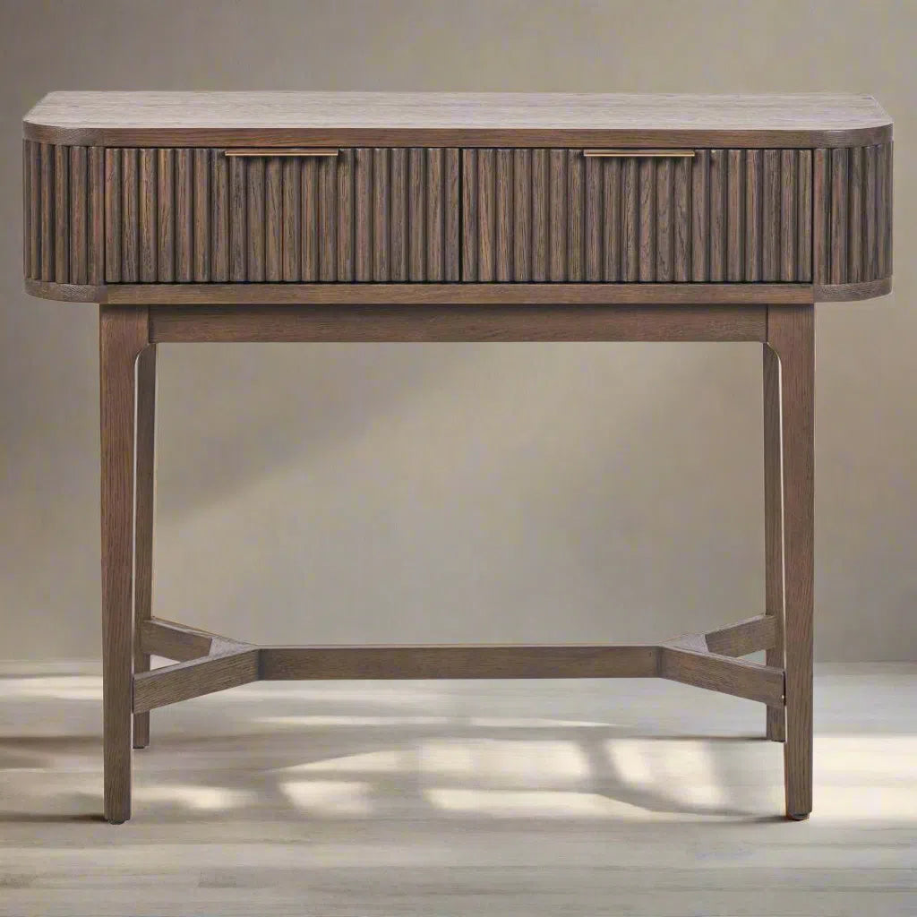 Beau&Co Oskar Dark Brown Ribbed 2 Drawer Console Table