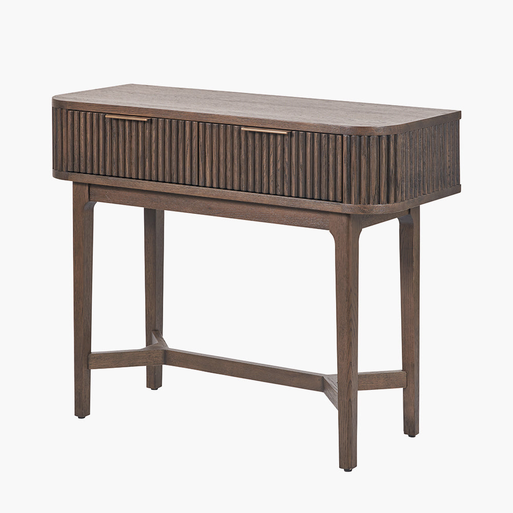 Beau&Co Oskar Dark Brown Ribbed 2 Drawer Console Table