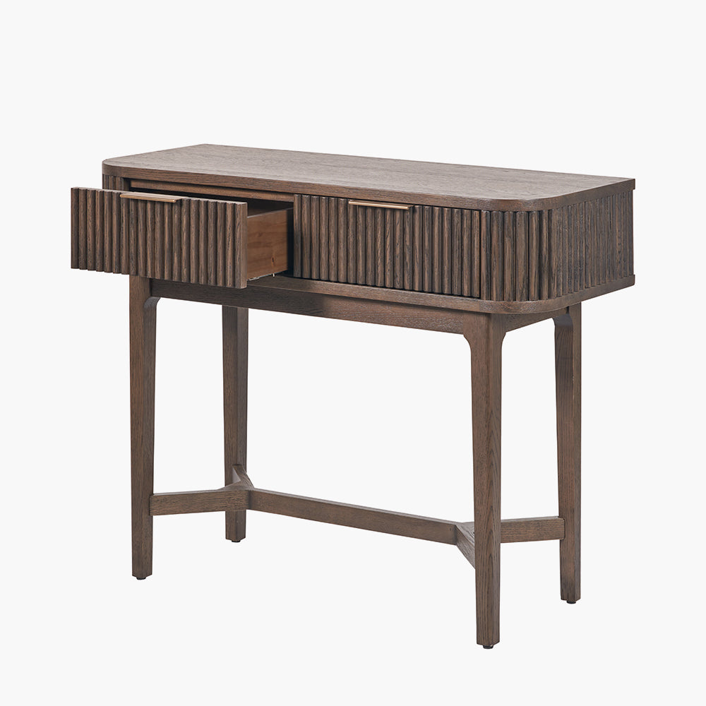 Beau&Co Oskar Dark Brown Ribbed 2 Drawer Console Table