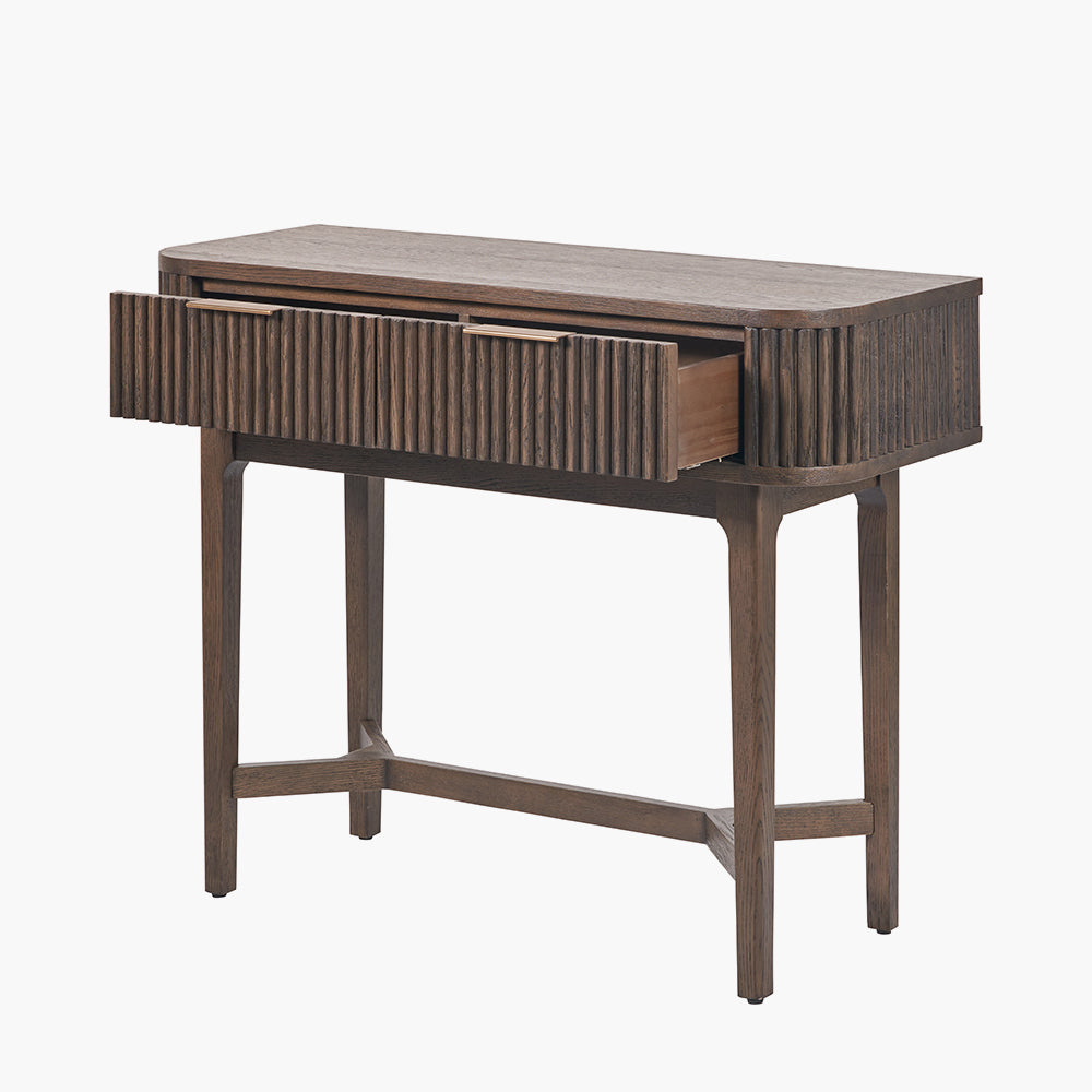 Beau&Co Oskar Dark Brown Ribbed 2 Drawer Console Table