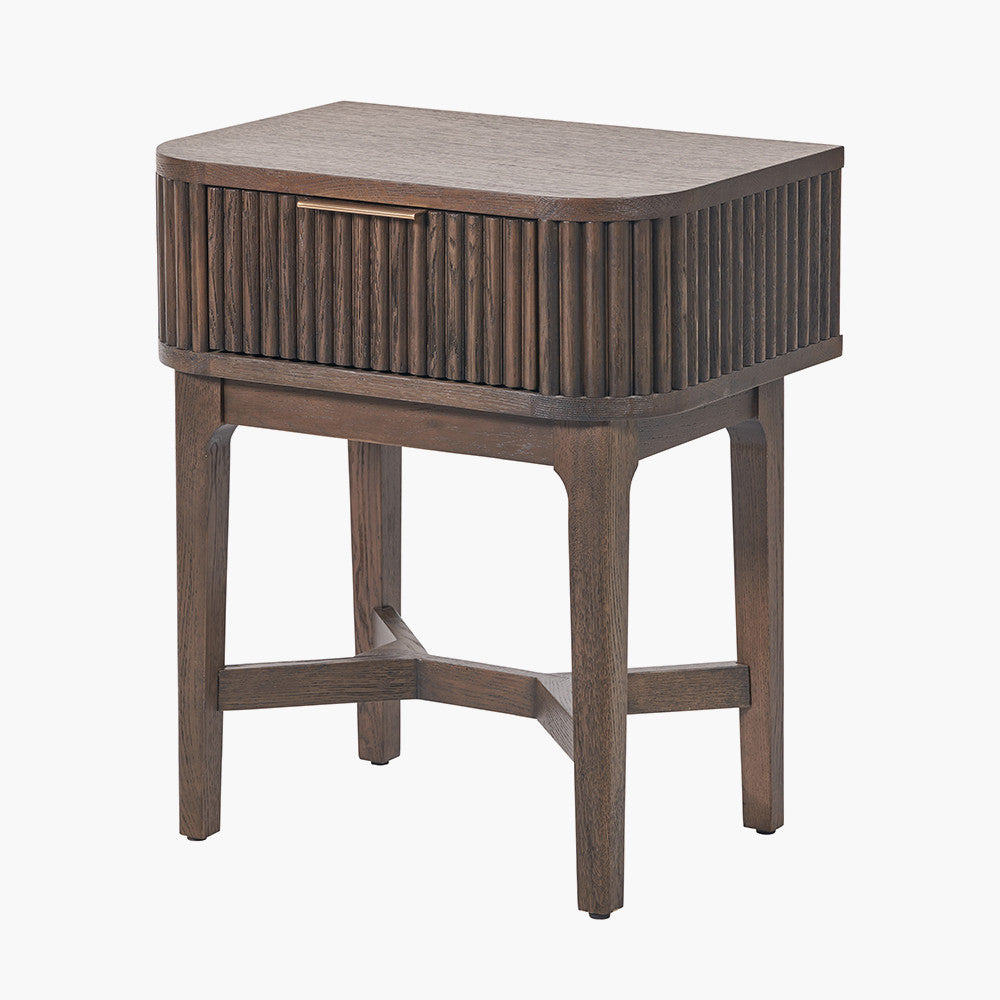Beau&Co Oskar Dark Brown Ribbed Oak and Pine Wood 1 Drawer Unit