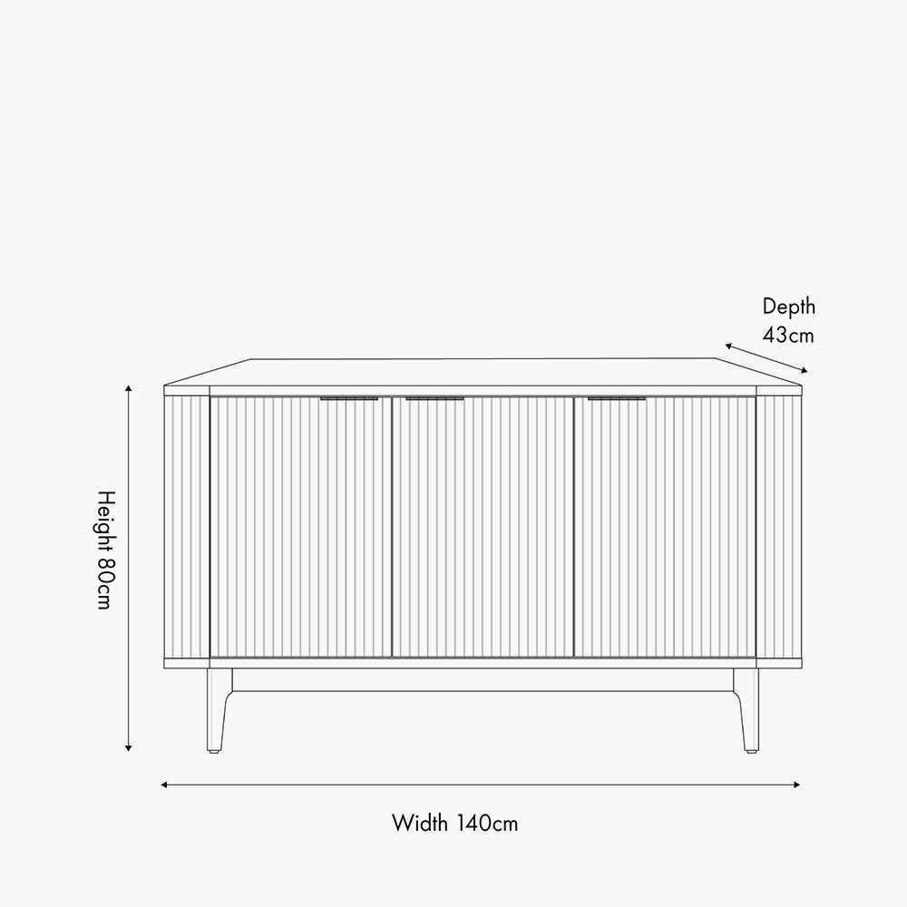 Beau&Co Oskar Dark Brown Ribbed Oak and Pine Wood 3 Door Sideboard