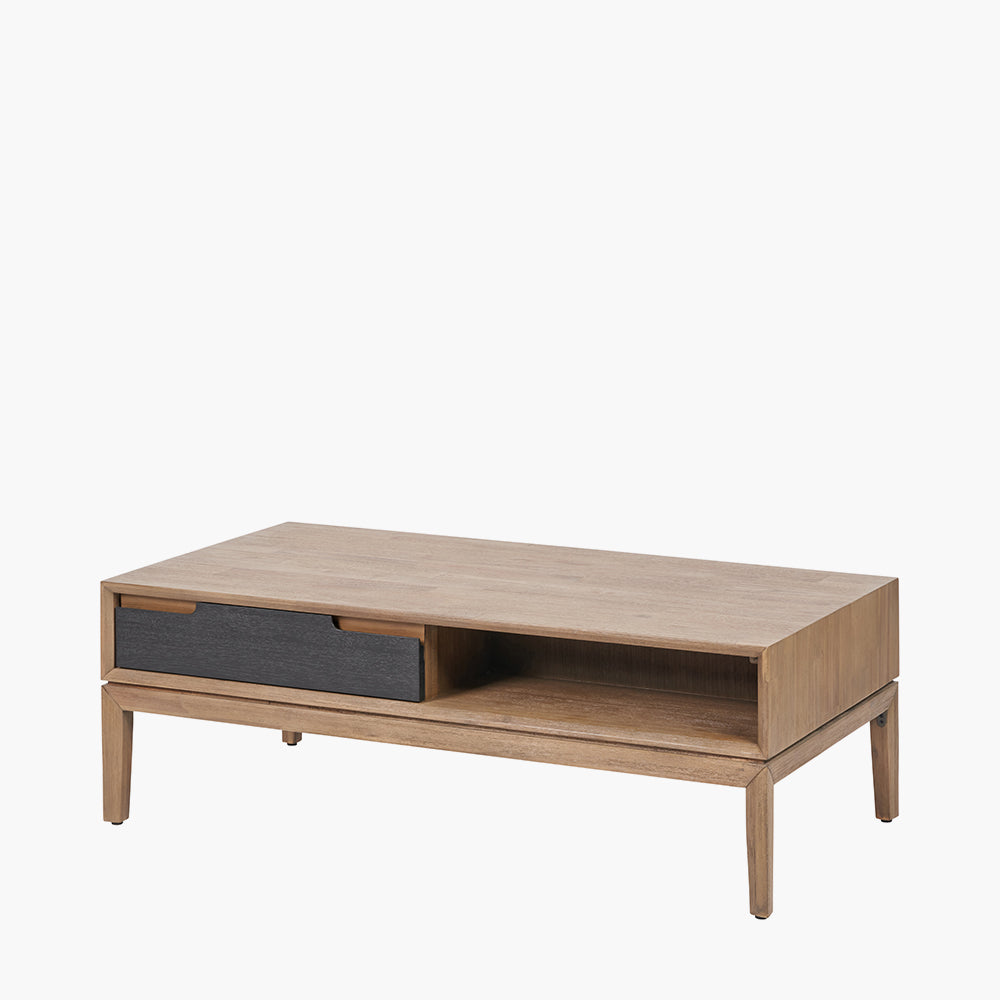 Beau&Co Pelle Black and Natural Acacia Wood 2 Drawer Coffee Table