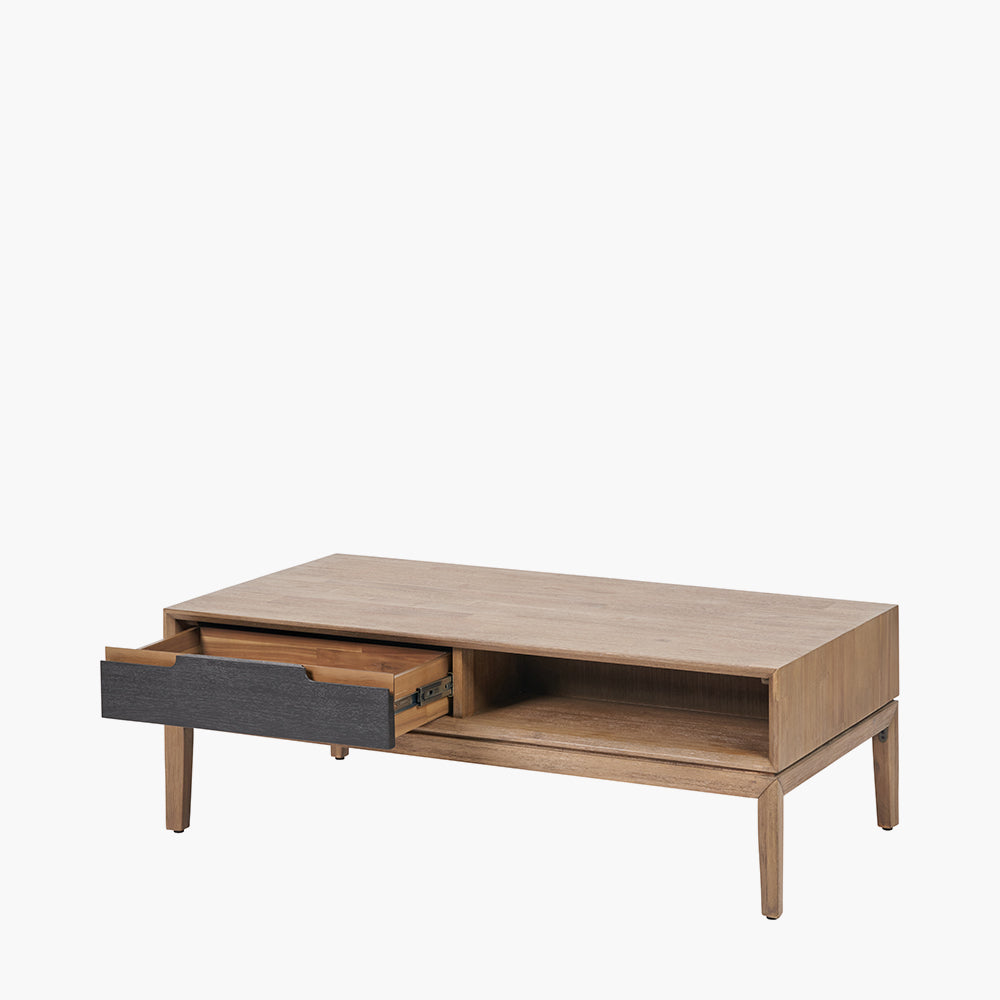 Beau&Co Pelle Black and Natural Acacia Wood 2 Drawer Coffee Table
