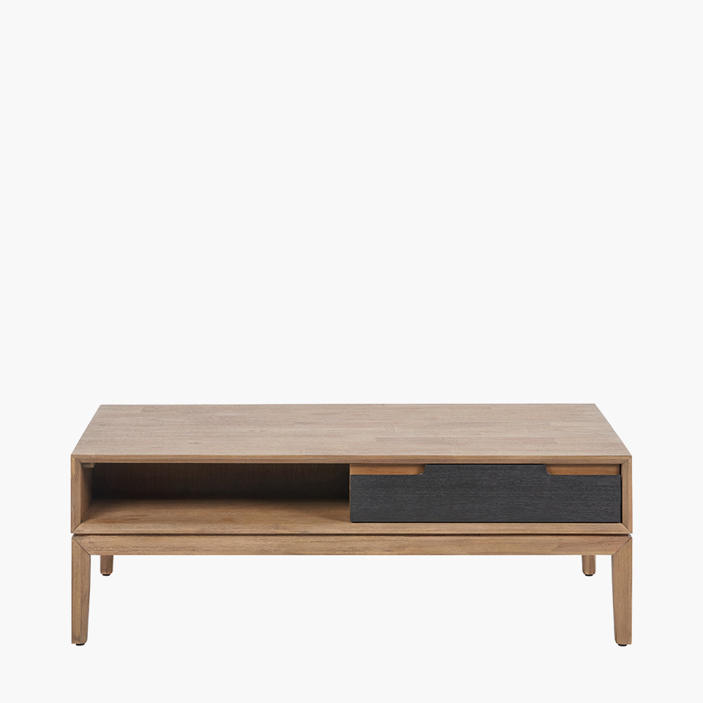 Beau&Co Pelle Black and Natural Acacia Wood 2 Drawer Coffee Table