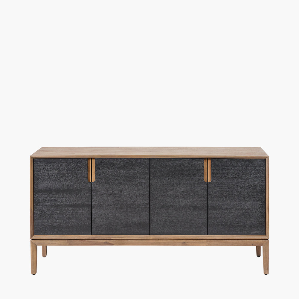Beau&Co Pelle Black and Natural Acacia Wood 4 Door Sideboard