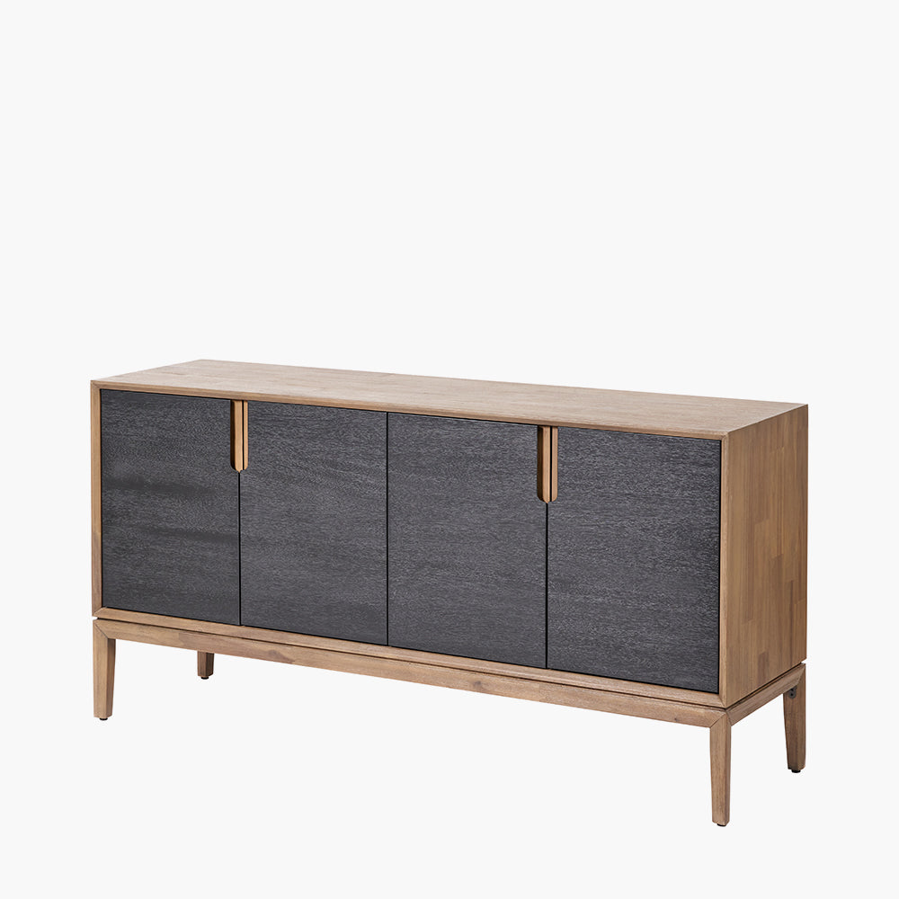 Beau&Co Pelle Black and Natural Acacia Wood 4 Door Sideboard