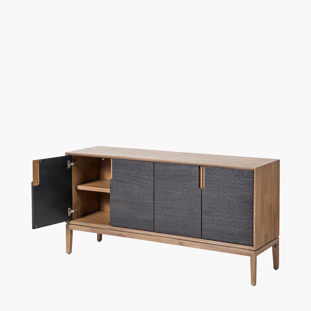 Beau&Co Pelle Black and Natural Acacia Wood 4 Door Sideboard