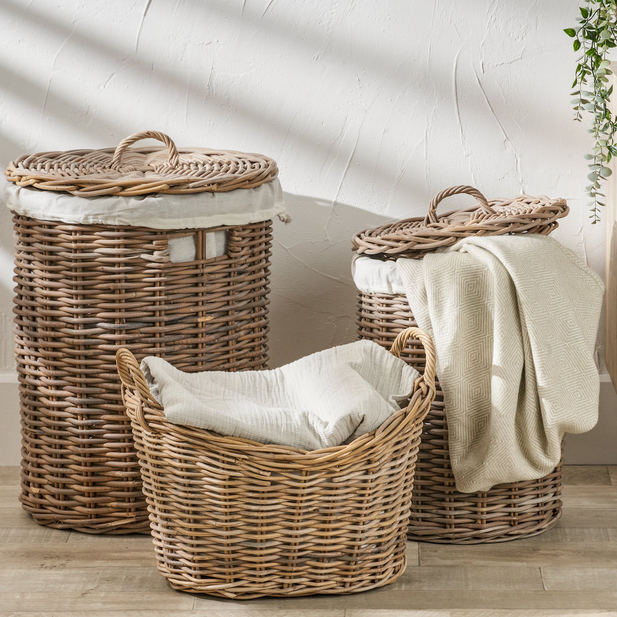 Beau&Co S/2 Grey Kubu Round Linen Baskets