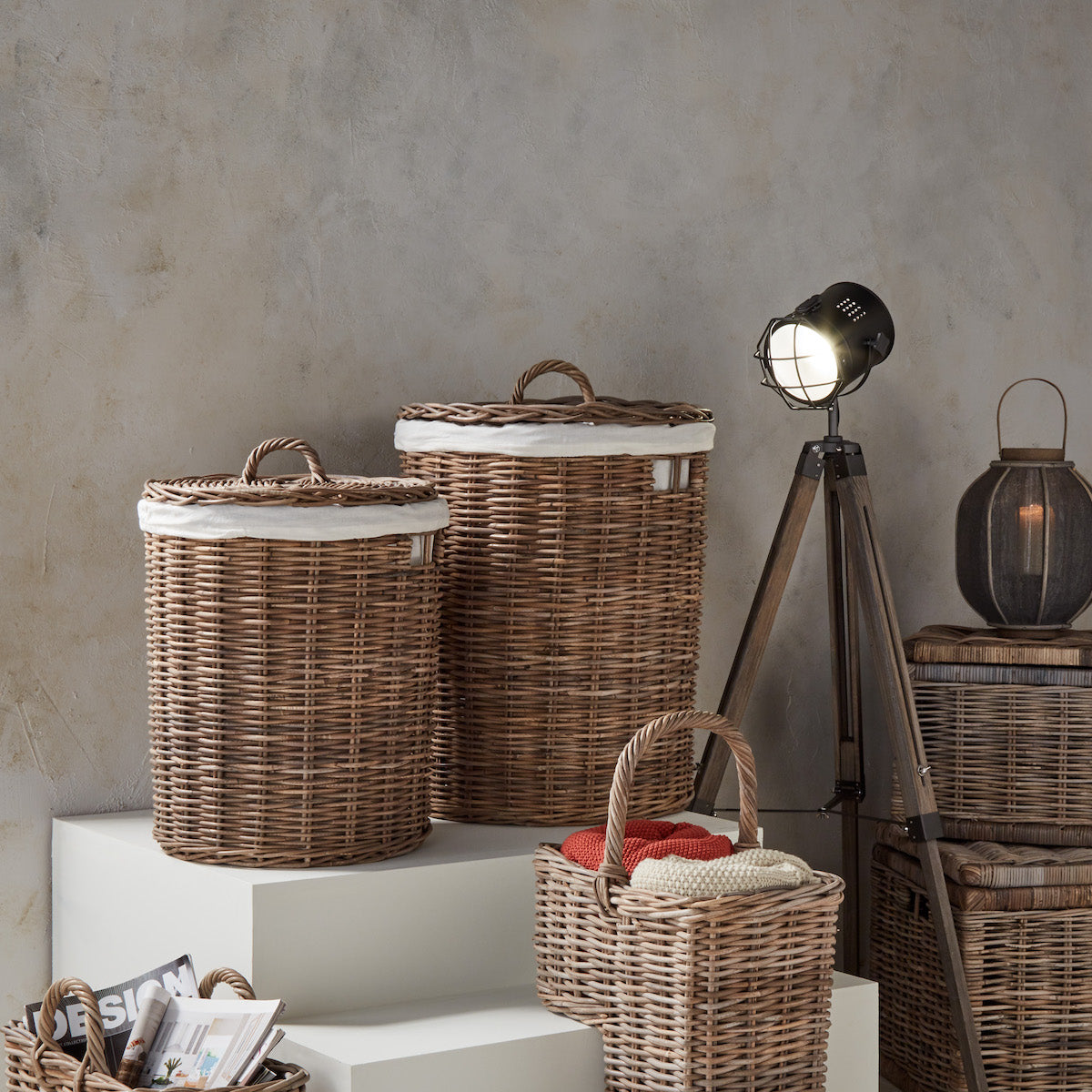 Beau&Co S/2 Grey Kubu Round Linen Baskets