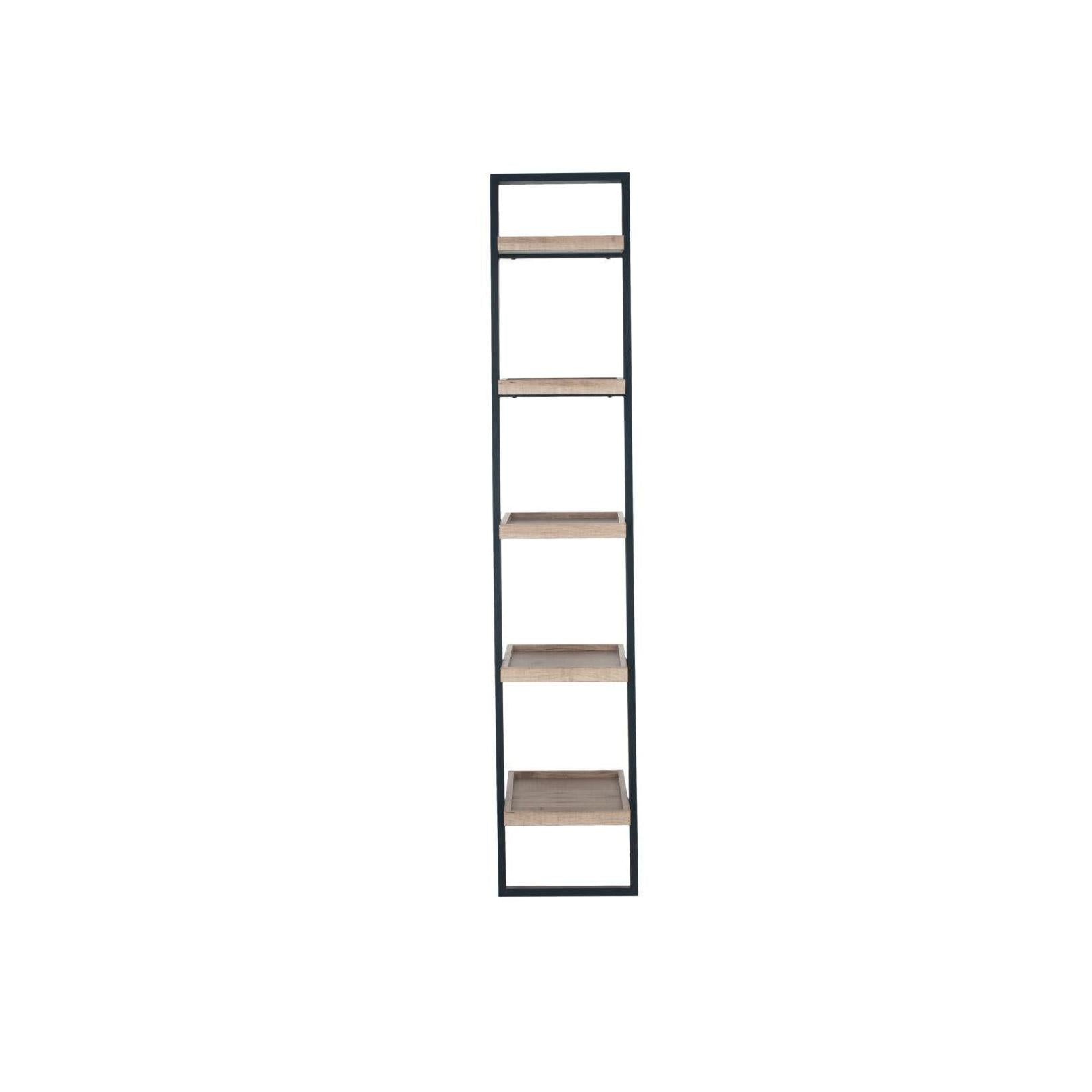 Beau&Co Sigvard Natural Wood Veneer and Black Metal 5 Shelf Ladder Unit