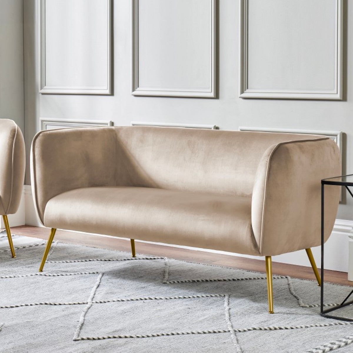 Beau&Co Soren Biscuit Velvet and Metal Sofa