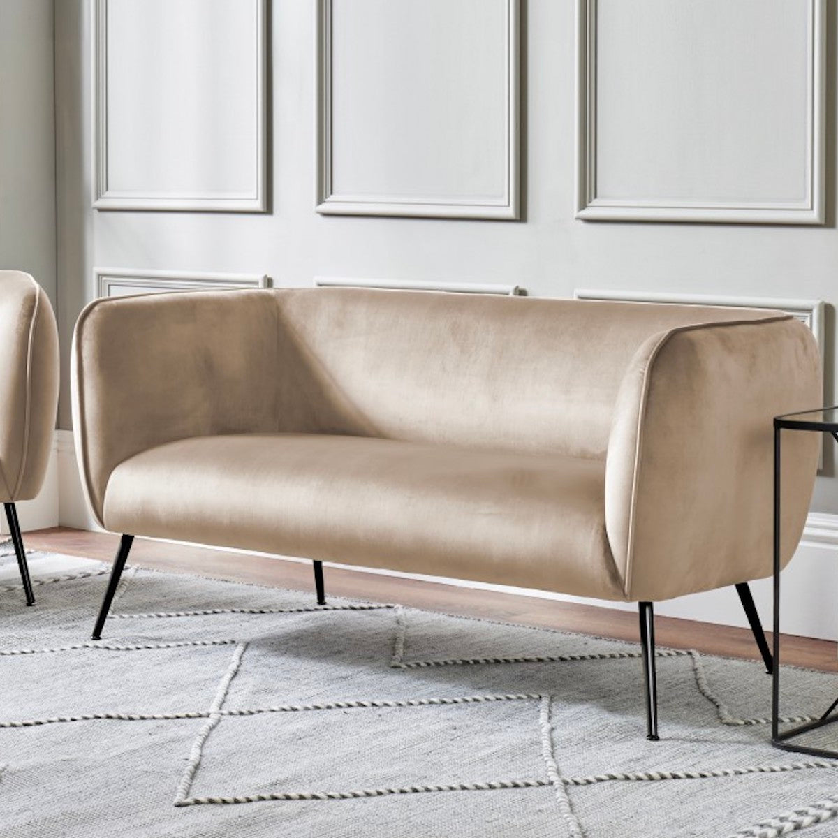 Beau&Co Soren Biscuit Velvet and Metal Sofa