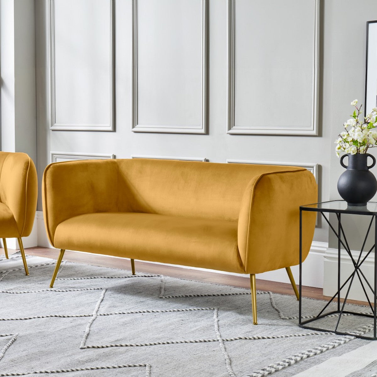 Beau&Co Soren Gold Velvet and Metal Sofa