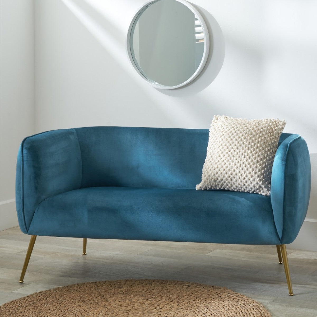 Beau&Co Soren Sapphire Blue Velvet and Metal Sofa