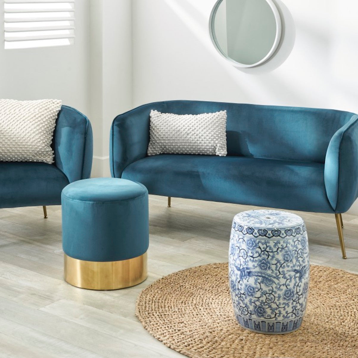 Beau&Co Soren Sapphire Blue Velvet and Metal Sofa