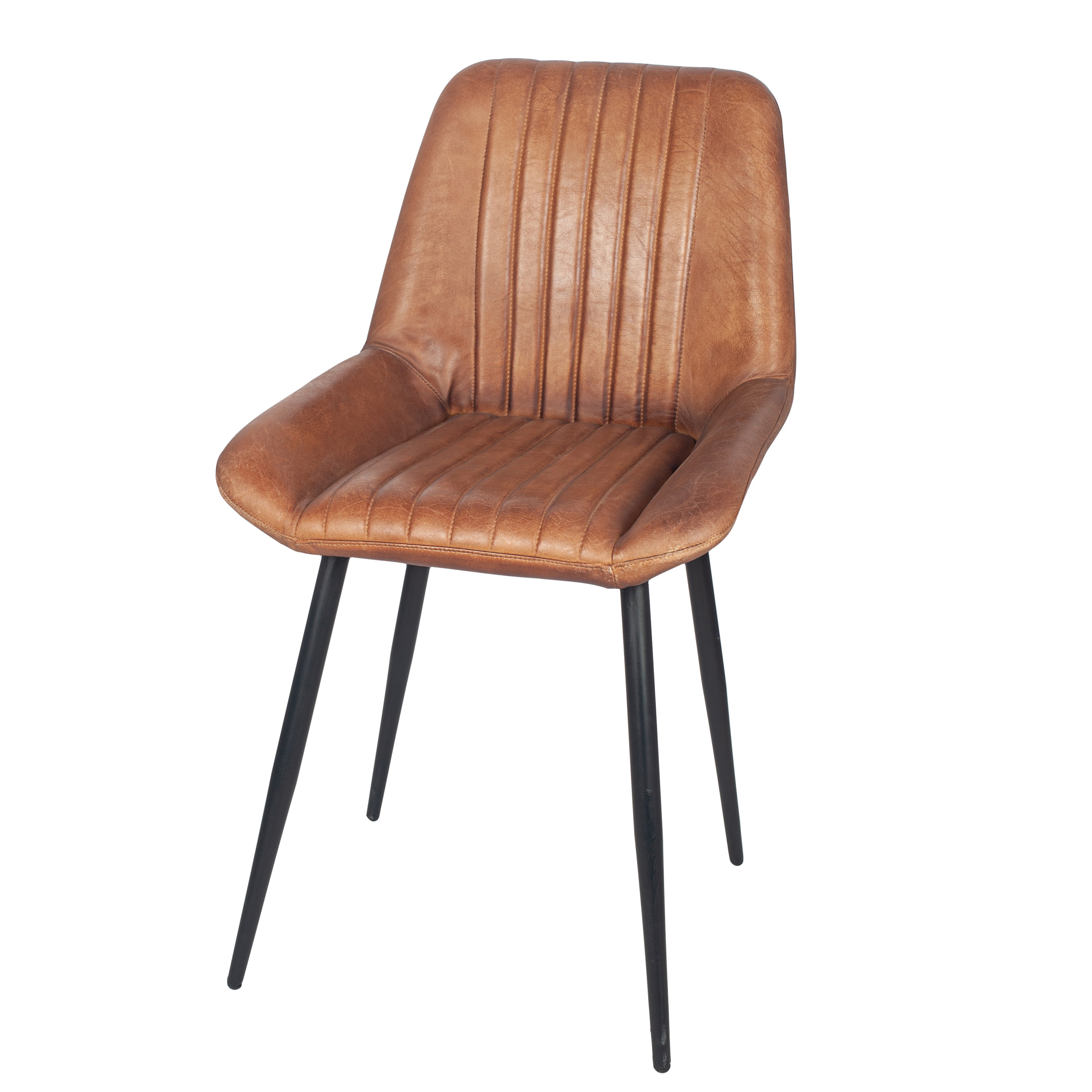 Beau&Co Stagen Vintage Brown Leather and Black Metal Retro Dining Chair