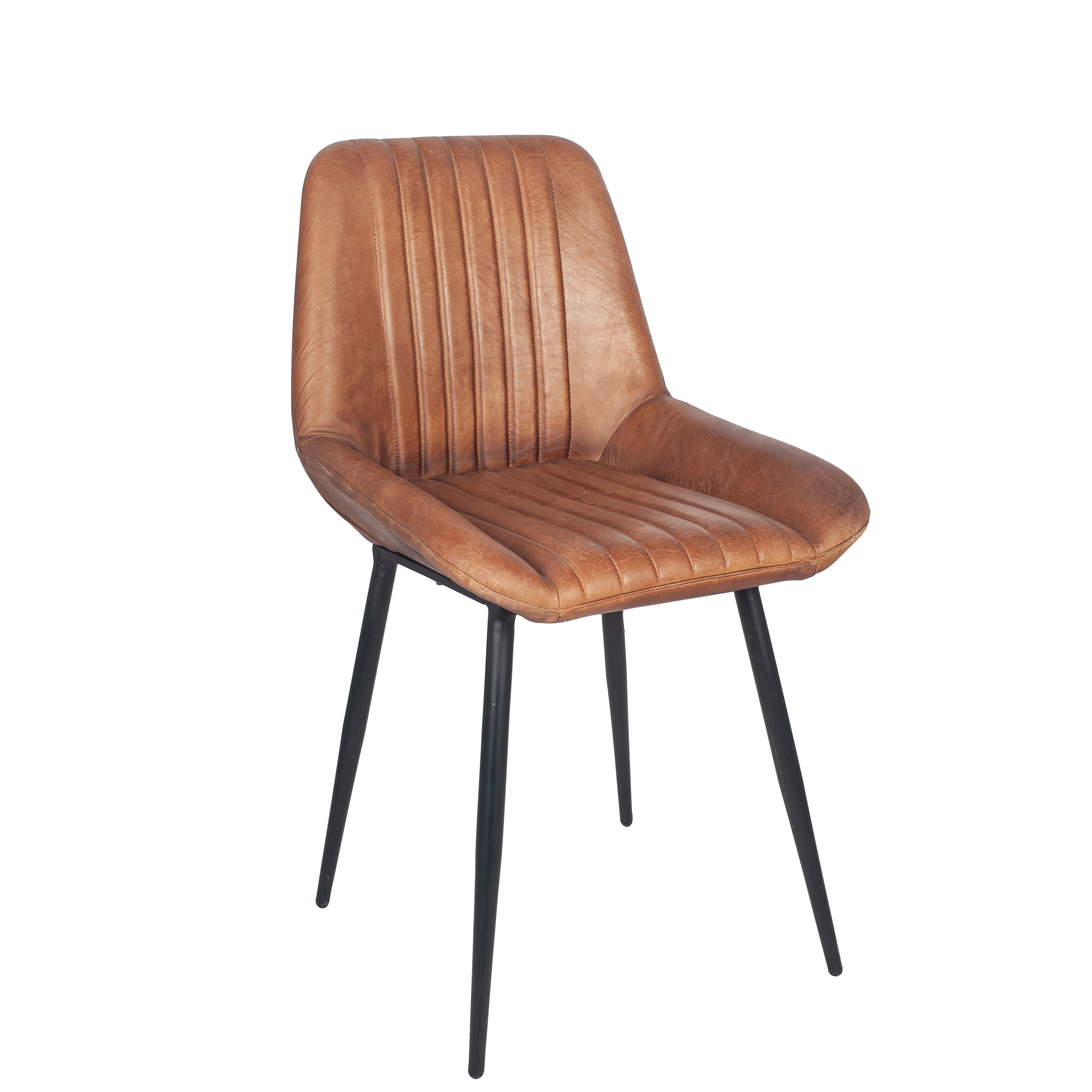Beau&Co Stagen Vintage Brown Leather and Black Metal Retro Dining Chair
