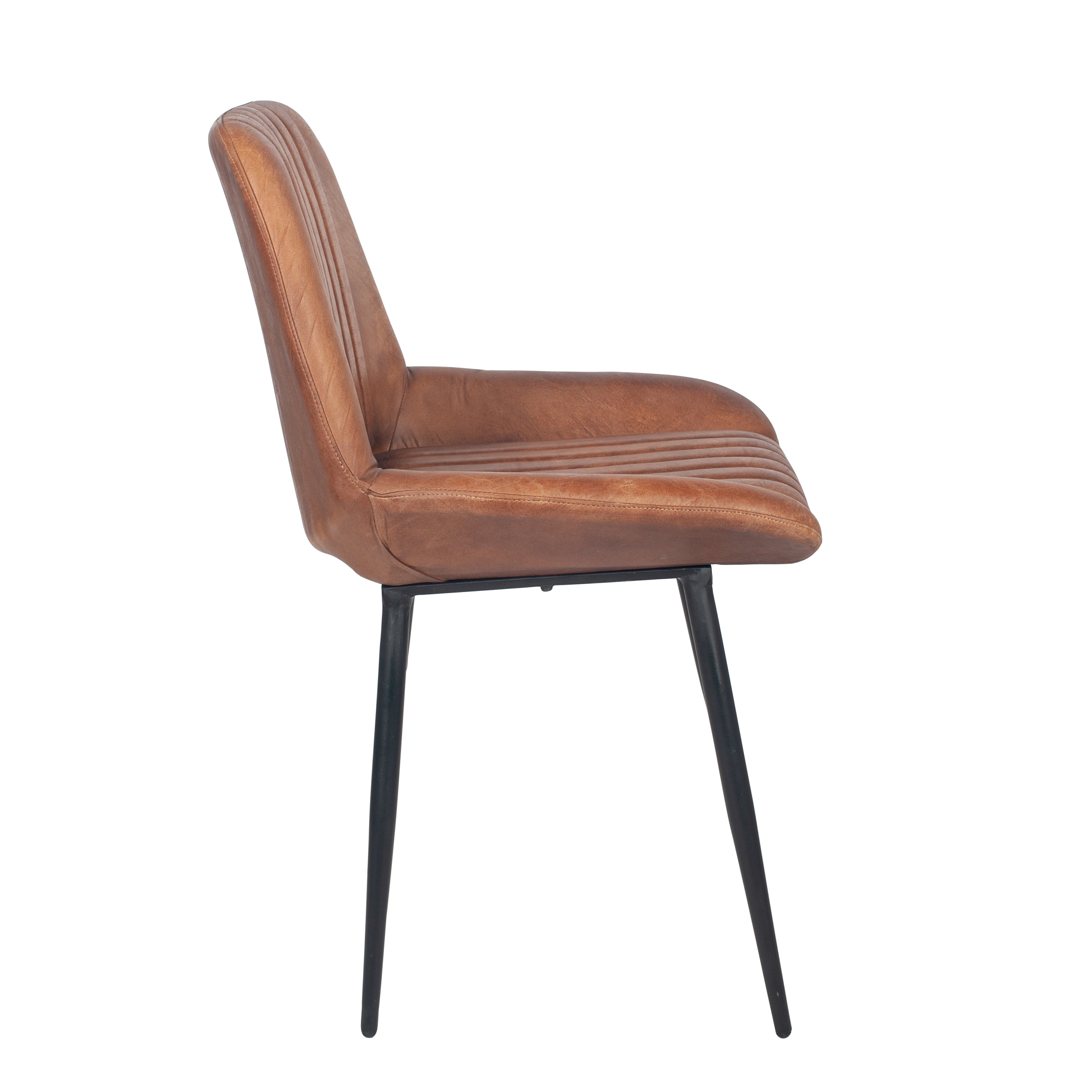 Beau&Co Stagen Vintage Brown Leather and Black Metal Retro Dining Chair