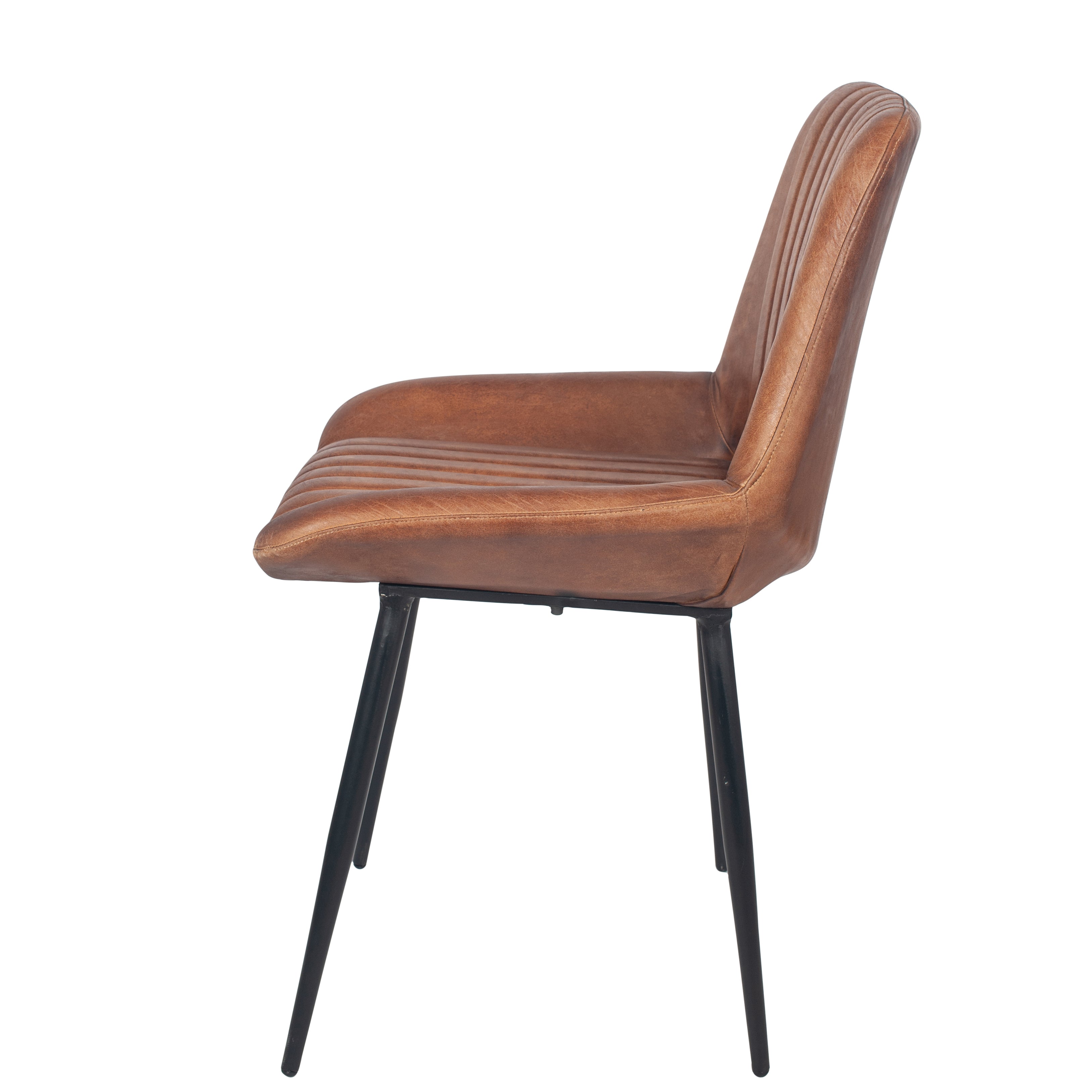 Beau&Co Stagen Vintage Brown Leather and Black Metal Retro Dining Chair